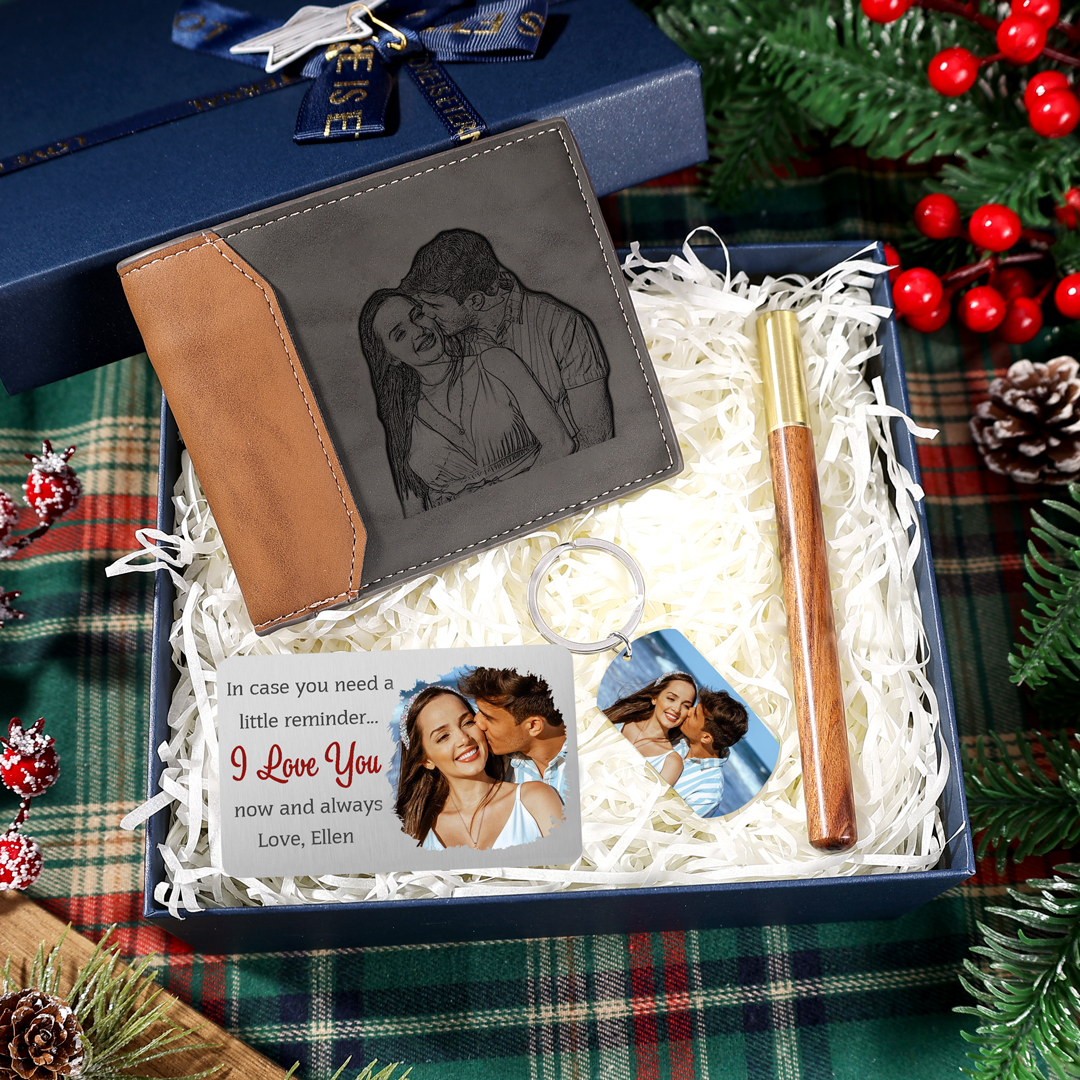 Personalised Wallet & Keychain Set with Custom Photo, Name & Text Couples Gift for Him | Jessemade