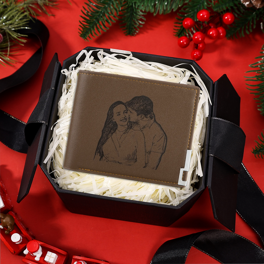 Personalized Leather Wallet Engraved Photo Folding Wallet Short Purse Love Gifts For Him
