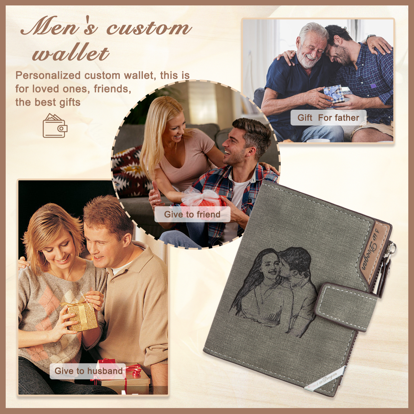 Personalized Men’s Wallet – Custom Photo & Text Couple Wallet, Perfect Gift for Him | Jessemade