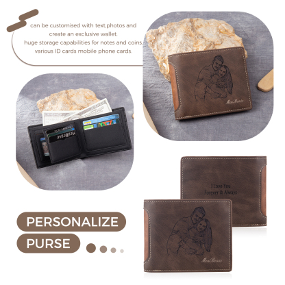 Personalised Men’s Wallet - Customized Photo & Text PU Leather Brown/Black Wallet with Gift Box, Valentine’s Day Gift for Him| Jessemade