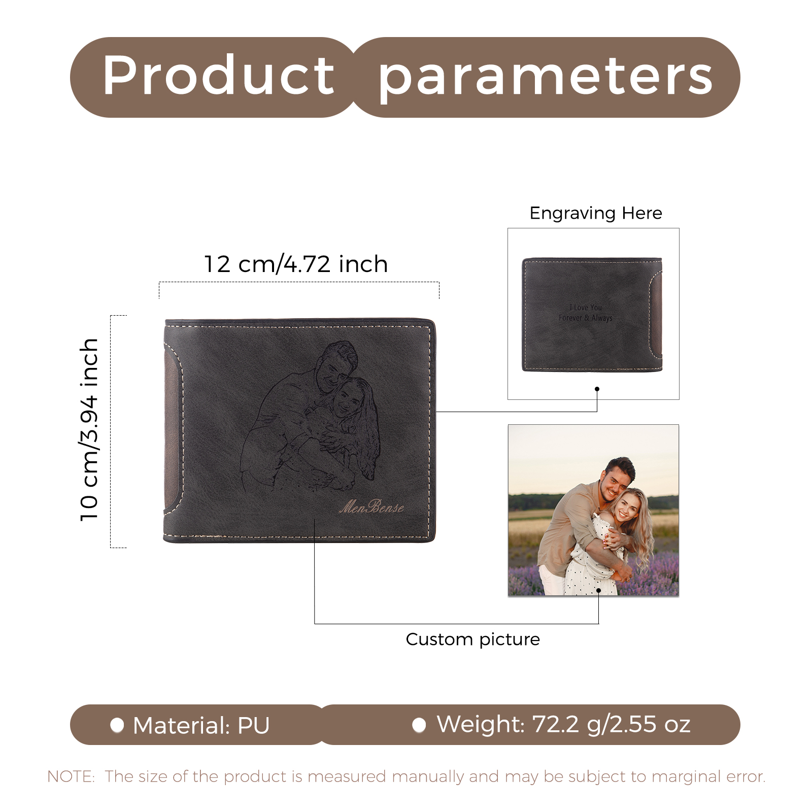 Personalised Men’s Wallet - Customized Photo & Text PU Leather Brown/Black Wallet with Gift Box, Valentine’s Day Gift for Him| Jessemade