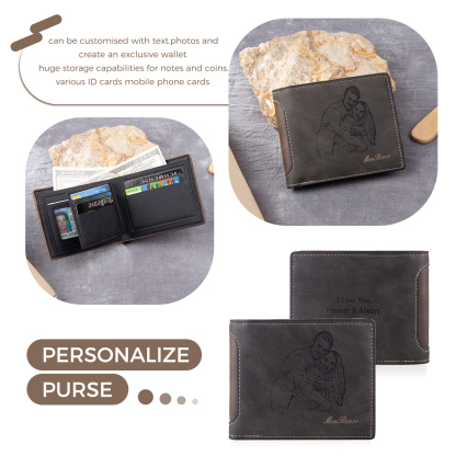 Personalised Men’s Wallet - Customized Photo & Text PU Leather Brown/Black Wallet with Gift Box, Valentine’s Day Gift for Him| Jessemade