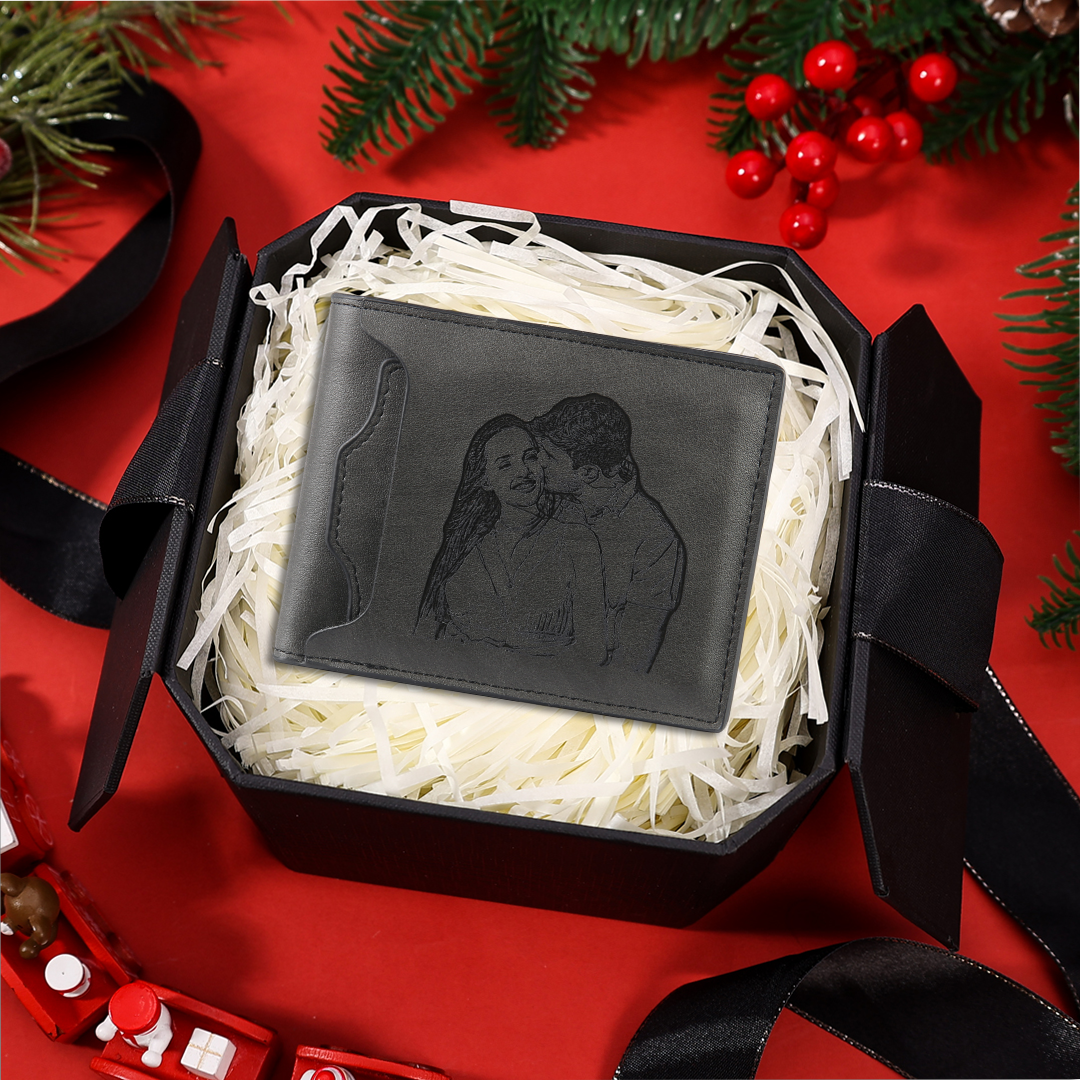 Personalized Name Leather Men's Wallet With Card Slot Engraved Letter And Photo Gift For Him