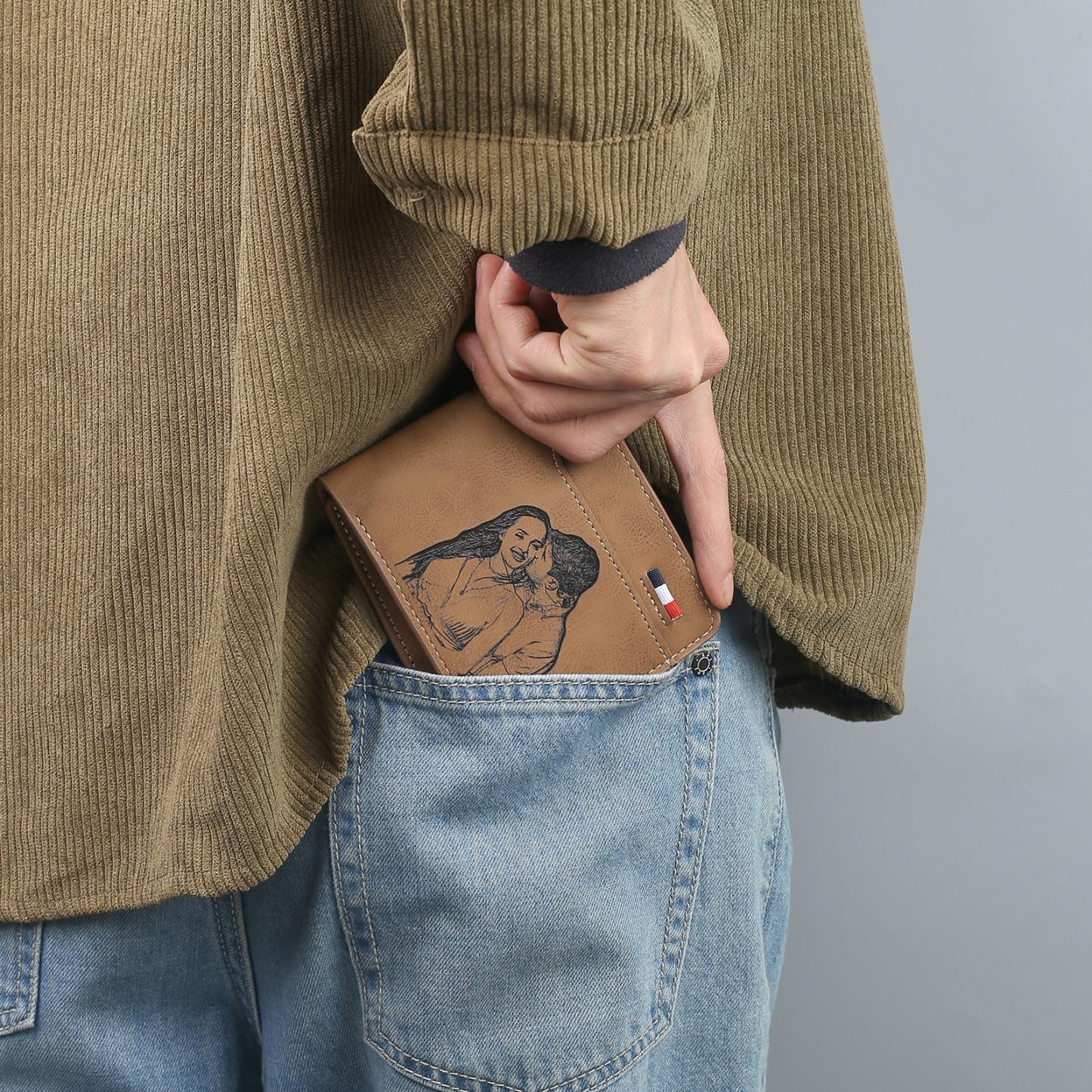 Personalized 2 Texts & 2 Photos & 1 Name & 1 Letter Gift Set Custom Wallet & Keychain & Pen Gift Box Set Gift for Dad/Grandpa | Jessemade