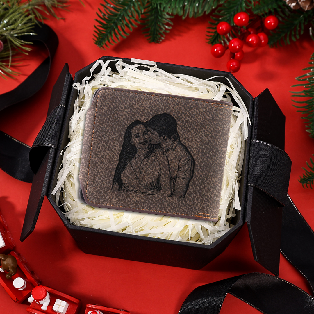 Personalized Name Leather Men's Wallet With Card Slot Engraved Letter & Photo with Gift Box Gift For Him | Jessemade