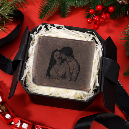 Personalized Name Leather Men's Wallet With Card Slot Engraved Letter & Photo with Gift Box Gift For Him | Jessemade