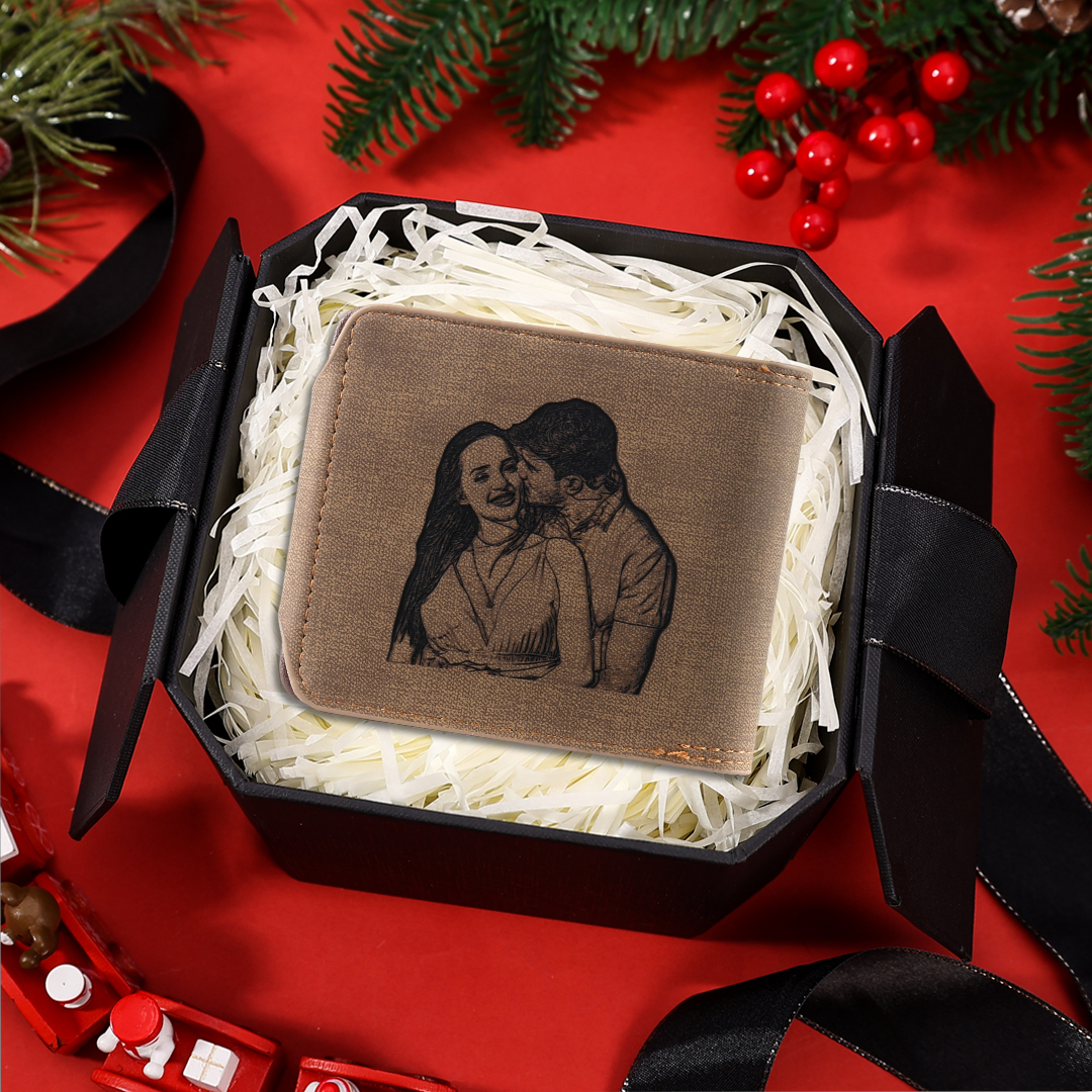 Personalized Name Leather Men's Wallet With Card Slot Engraved Letter & Photo with Gift Box Gift For Him | Jessemade