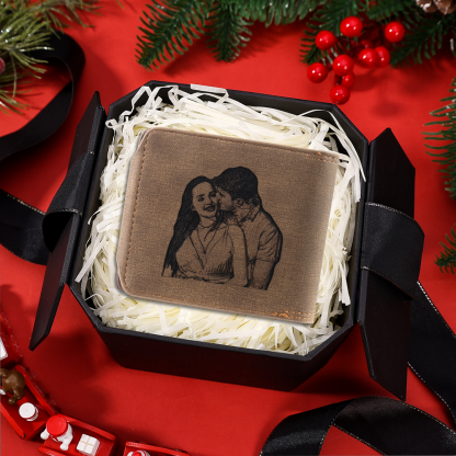 Personalized Name Leather Men's Wallet With Card Slot Engraved Letter & Photo with Gift Box Gift For Him | Jessemade