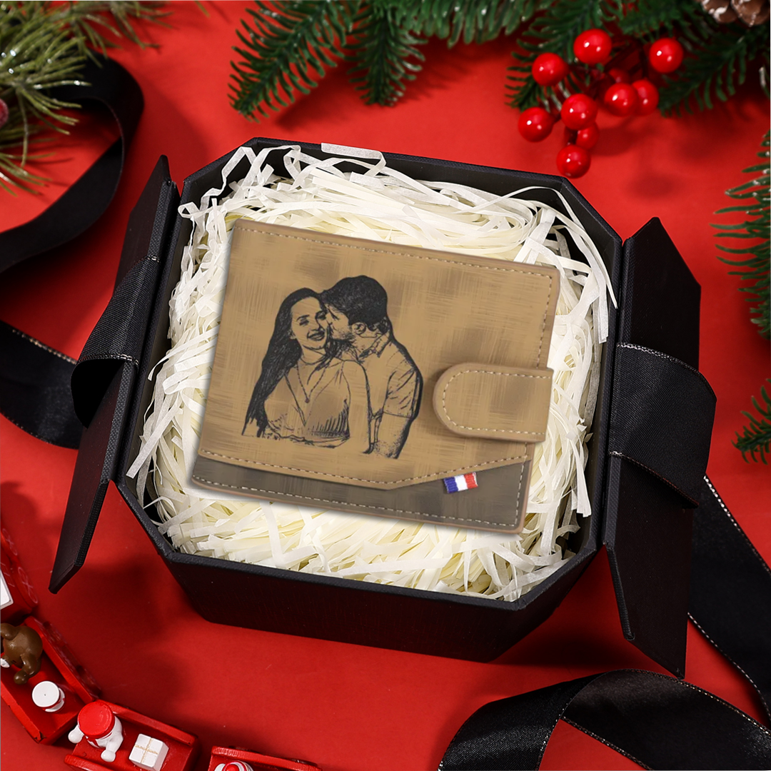 Personalized Men's Leather Wallet with Custom Photo & Name & Letter - Christmas Gift for Him | Jessemade