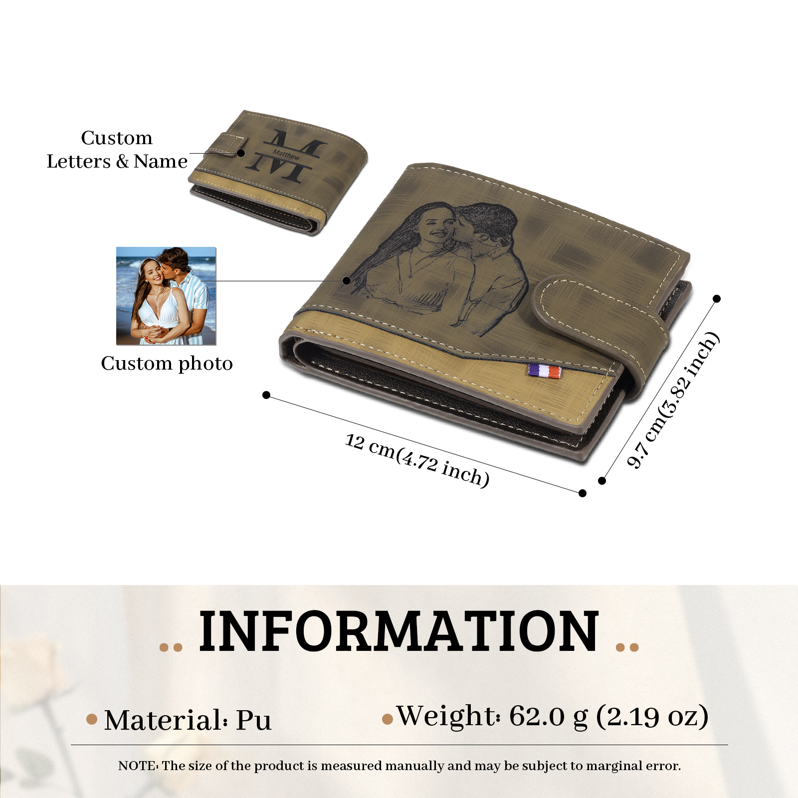 Personalised Men's Leather Wallet with Custom Photo & Name & Letter - Christmas Gift for Him | Jessemade