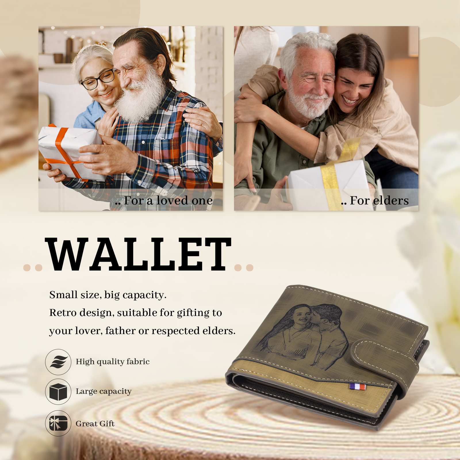Personalised Men's Leather Wallet with Custom Photo & Name & Letter - Christmas Gift for Him | Jessemade
