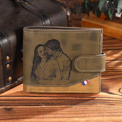Personalized Men's Leather Wallet with Custom Photo & Name & Letter -