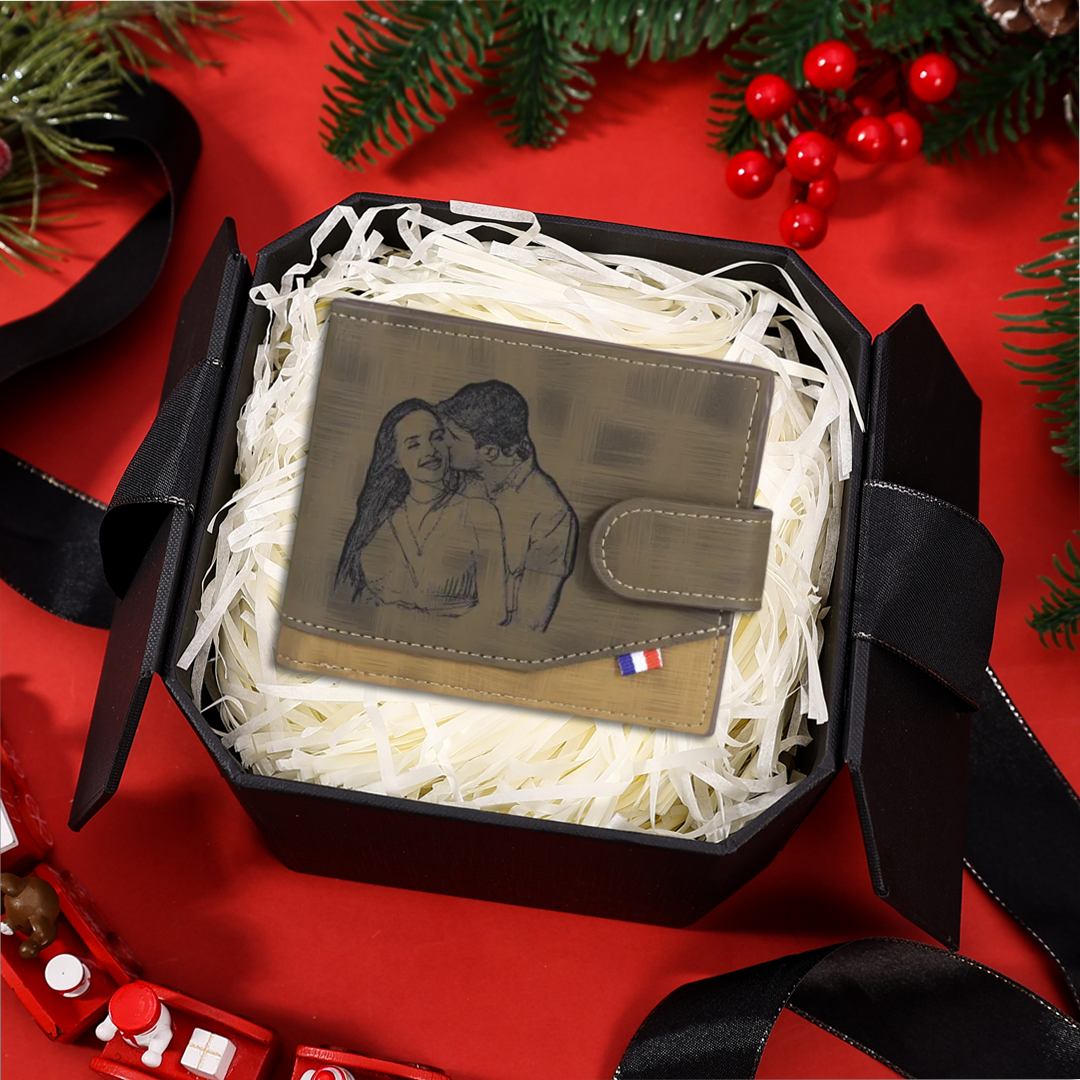 Personalized Men's Leather Wallet with Custom Photo & Name & Letter - Christmas Gift for Him | Jessemade