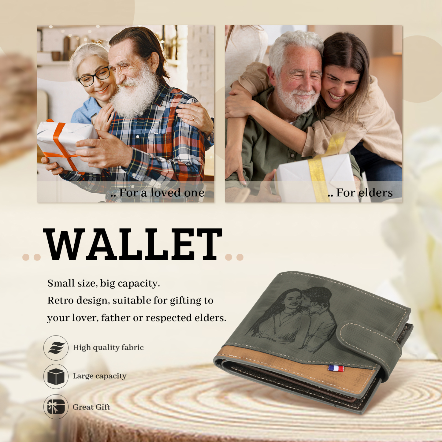 Personalised Men's Leather Wallet with Custom Photo & Name & Letter - Christmas Gift for Him | Jessemade