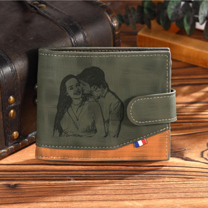 Personalised Men's Leather Wallet with Custom Photo & Name & Letter - Christmas Gift for Him | Jessemade