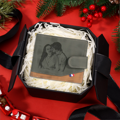 Personalized Men's Leather Wallet with Custom Photo & Name & Letter - Christmas Gift for Him | Jessemade