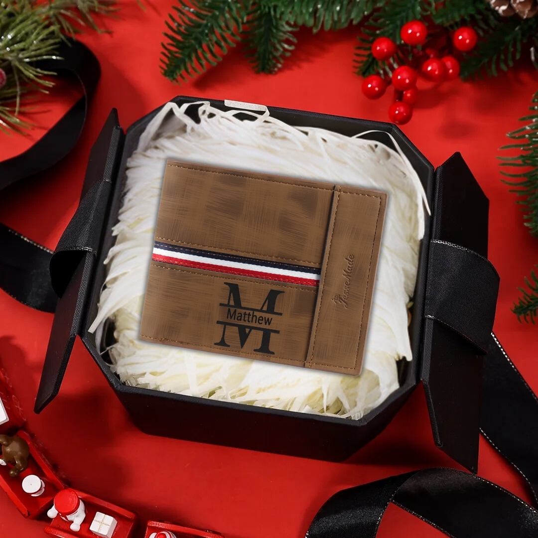 Personalized Name Leather Men's Wallet With Card Slot Engraved Name & Letter & Photo Christmas Gift For Him | Jessemade
