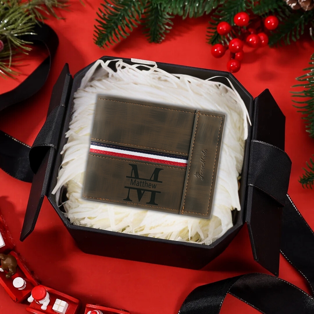 Personalized Name Leather Men's Wallet With Card Slot Engraved Name & Letter & Photo Christmas Gift For Him | Jessemade