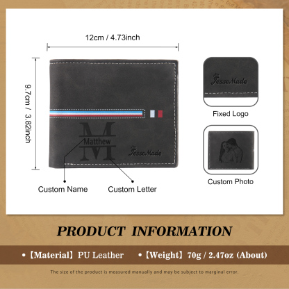 Personalized Men's Wallet with Custom Photo & Name & Letter PU Leather Wallet with Gift Box Valentine’s Day Gift for Him | Jessemade