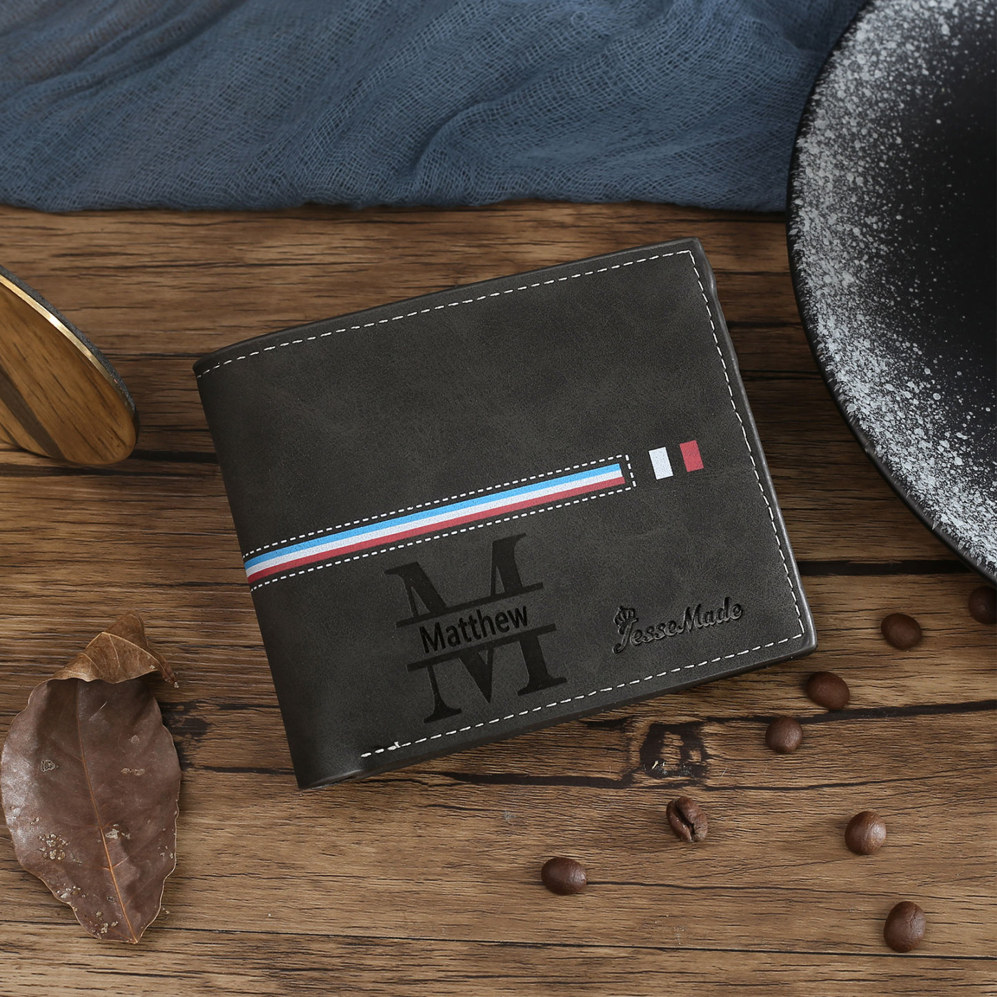 Personalized Men's Wallet with Custom Photo & Name & Letter PU Leather Wallet with Gift Box Valentine’s Day Gift for Him | Jessemade