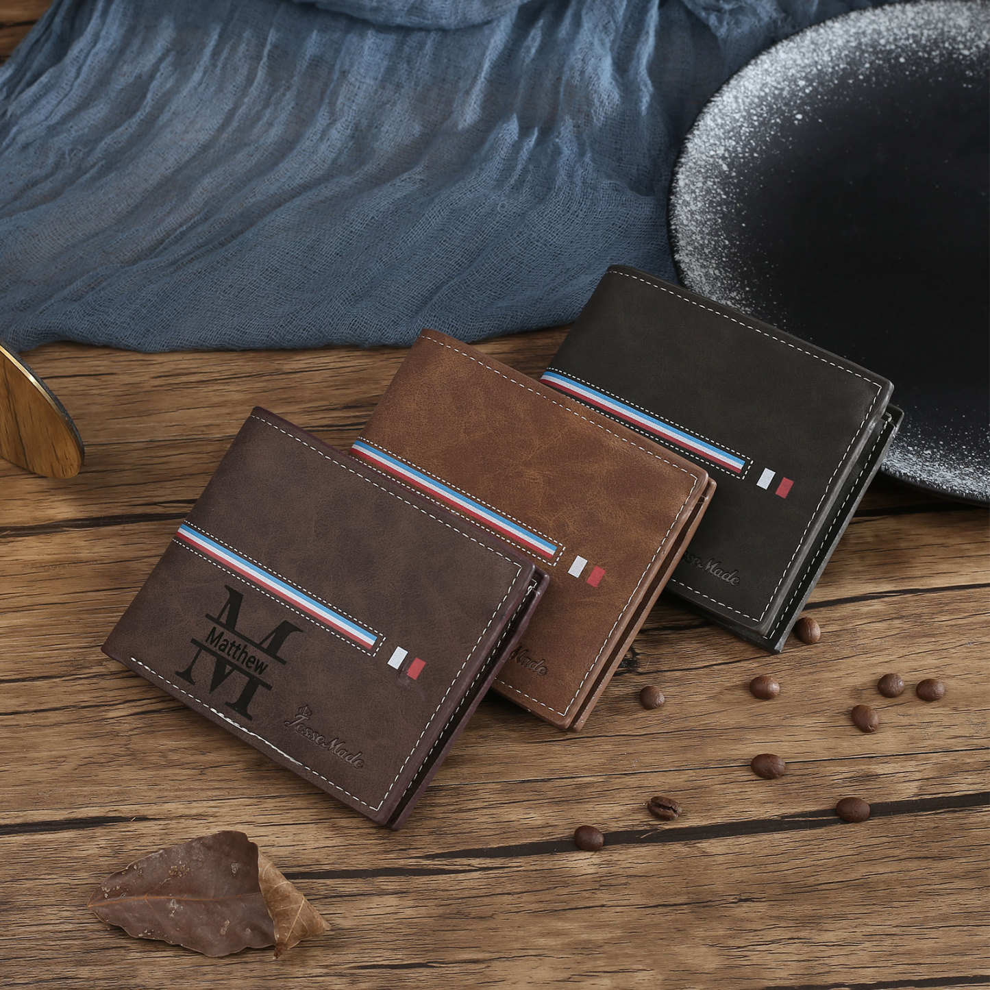 Personalized Men's Wallet with Custom Photo & Name & Letter PU Leather Wallet with Gift Box Valentine’s Day Gift for Him | Jessemade