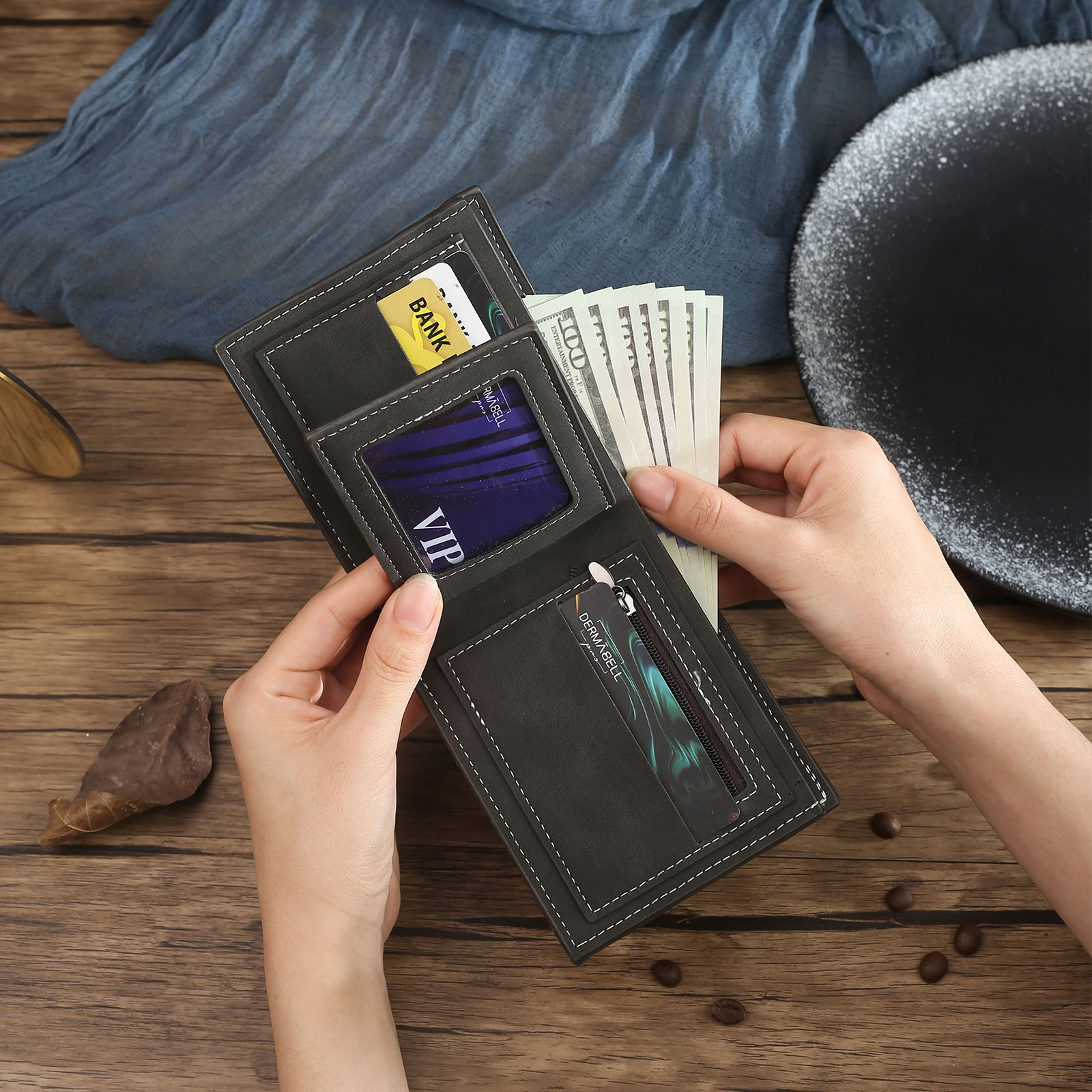 Personalized Men's Wallet with Custom Photo & Name & Letter PU Leather Wallet with Gift Box Valentine’s Day Gift for Him | Jessemade