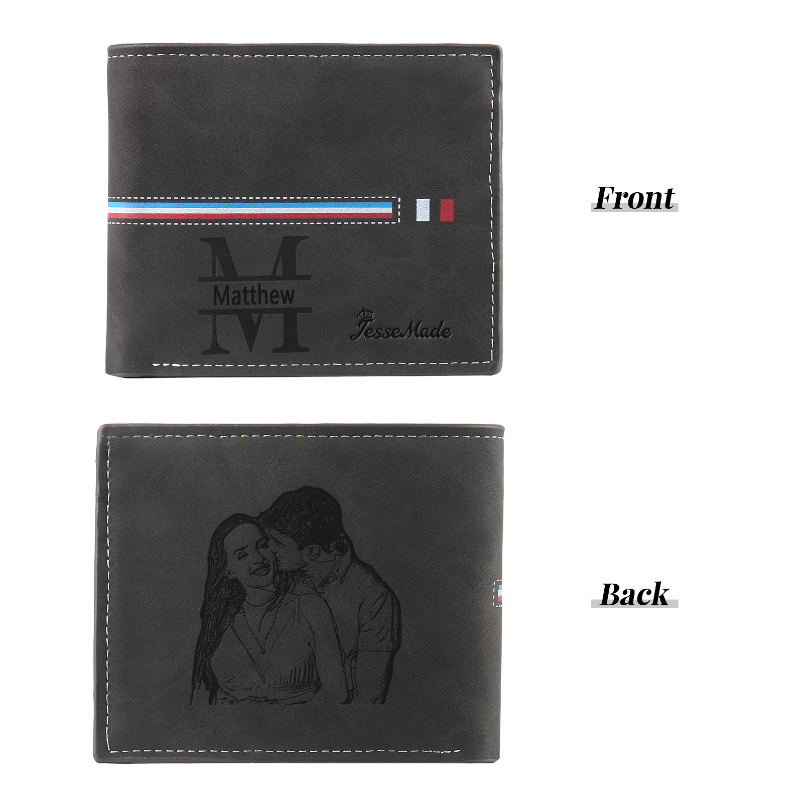 Personalized Men's Wallet with Custom Photo & Name & Letter PU Leather Wallet with Gift Box Valentine’s Day Gift for Him | Jessemade