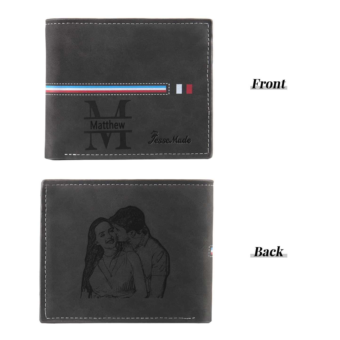 Personalized Men's Wallet with Custom Photo & Name & Letter PU Leather Wallet with Gift Box Valentine’s Day Gift for Him | Jessemade