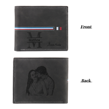 Personalized Men's Wallet with Custom Photo & Name & Letter PU Leather Wallet with Gift Box Valentine’s Day Gift for Him | Jessemade