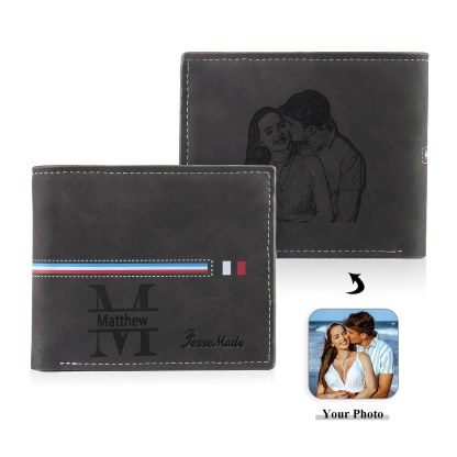 Personalized Men's Wallet with Custom Photo & Name & Letter PU Leather
