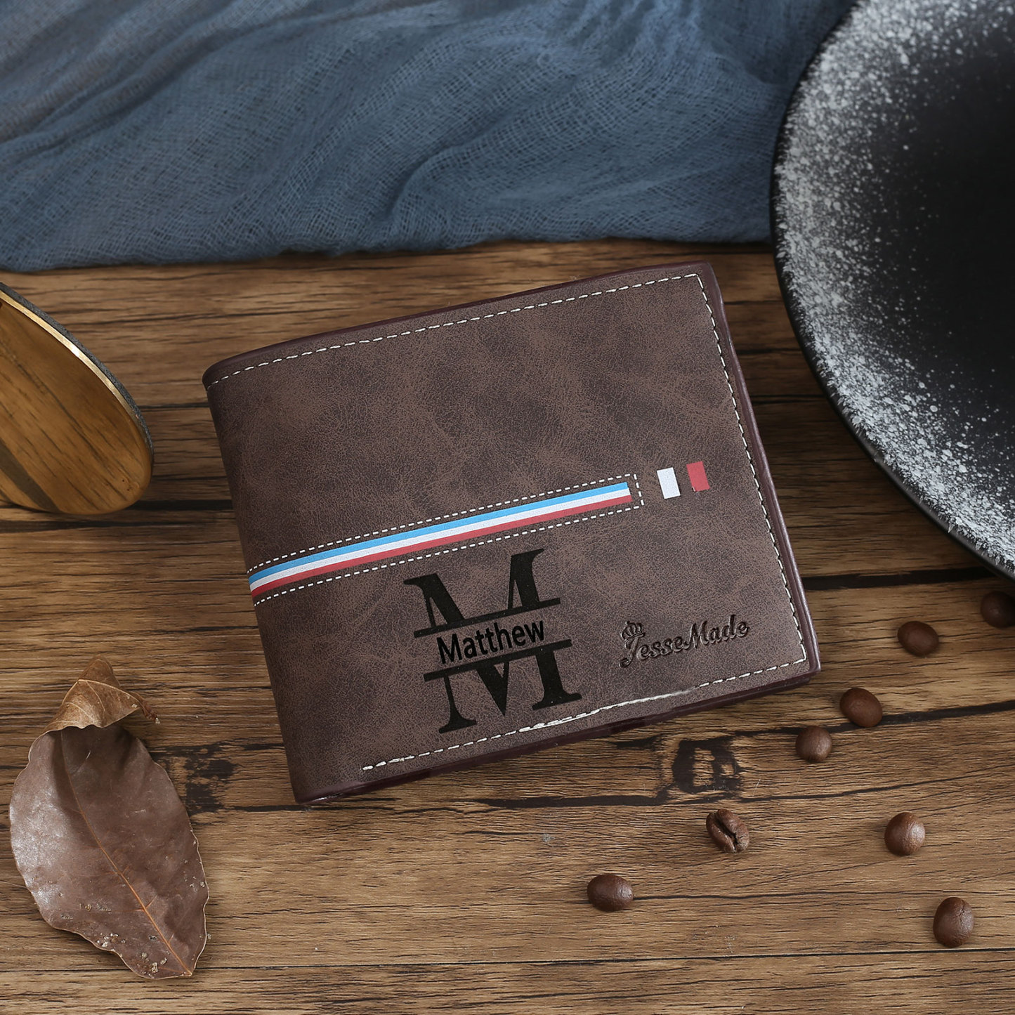 Personalized Men's Wallet with Custom Photo & Name & Letter PU Leather Wallet with Gift Box Valentine’s Day Gift for Him | Jessemade