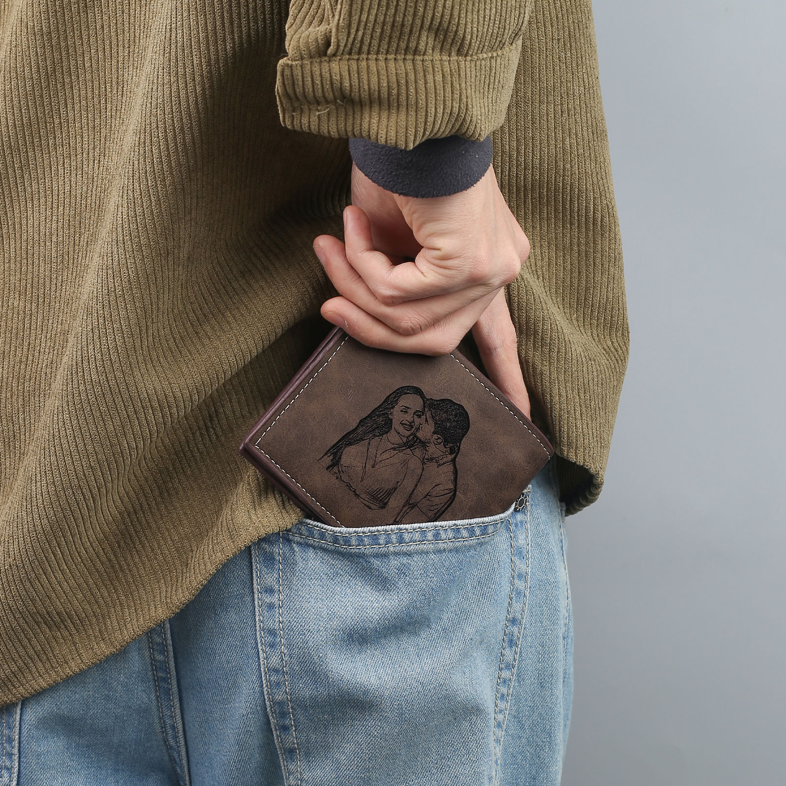 Personalized Men's Wallet with Custom Photo & Name & Letter PU Leather Wallet with Gift Box Valentine’s Day Gift for Him | Jessemade