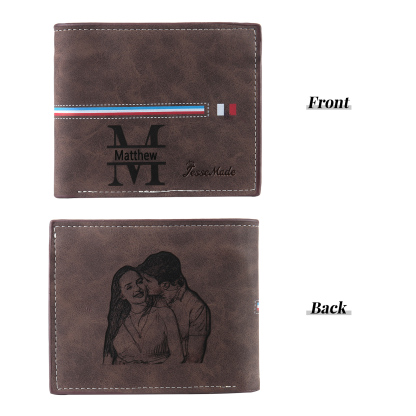 Personalized Men's Wallet with Custom Photo & Name & Letter PU Leather Wallet with Gift Box Valentine’s Day Gift for Him | Jessemade