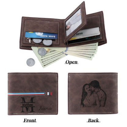 Personalized Men's Wallet with Custom Photo & Name & Letter PU Leather Wallet with Gift Box Valentine’s Day Gift for Him | Jessemade