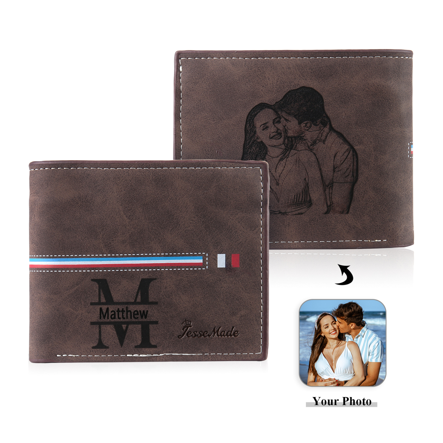 Personalized Men's Wallet with Custom Photo & Name & Letter PU Leather Wallet with Gift Box Valentine’s Day Gift for Him | Jessemade