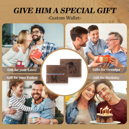 Personalized Men's Wallet with Custom Photo & Name & Letter PU Leather Wallet with Gift Box Valentine’s Day Gift for Him | Jessemade