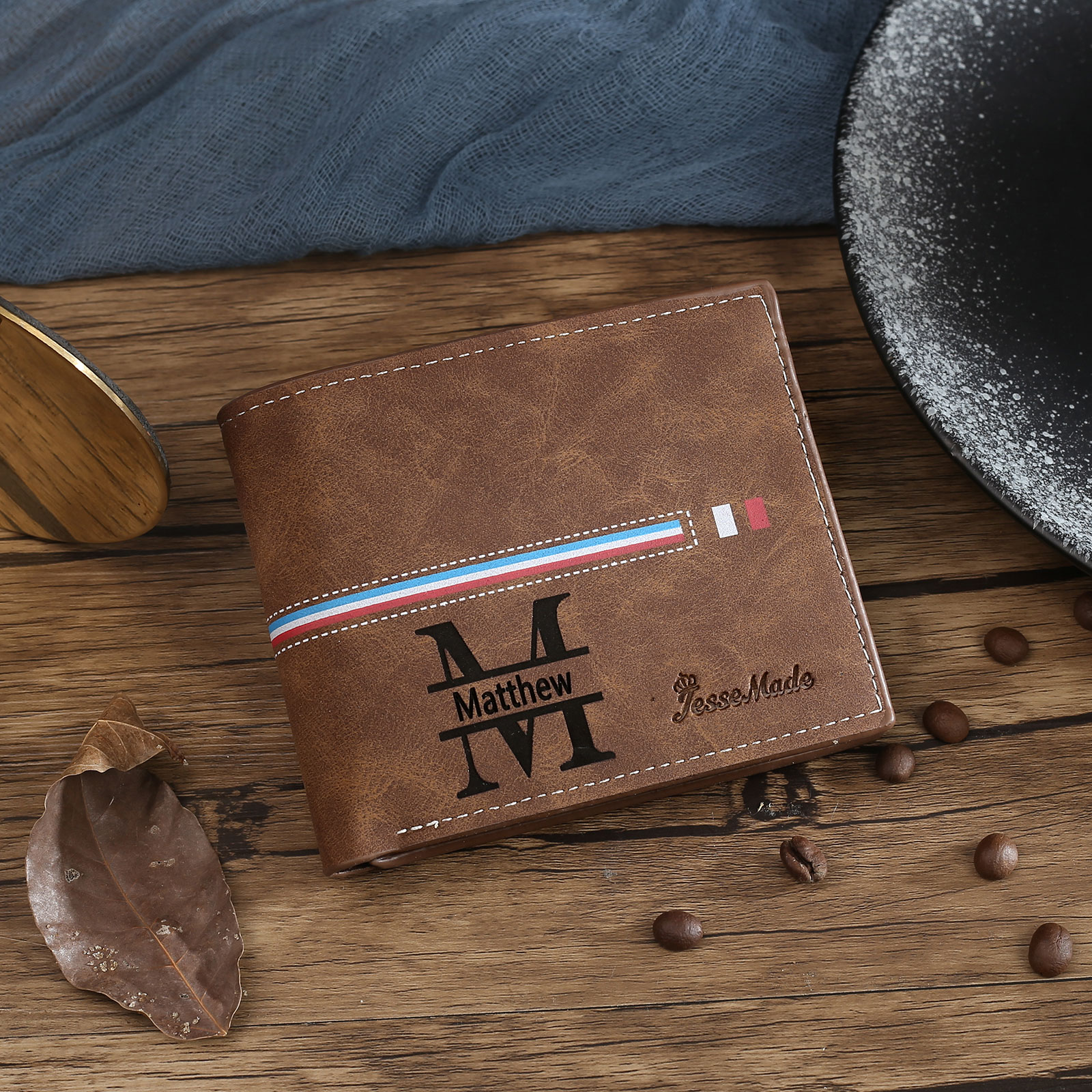 Personalized Men's Wallet with Custom Photo & Name & Letter PU Leather Wallet with Gift Box Valentine’s Day Gift for Him | Jessemade