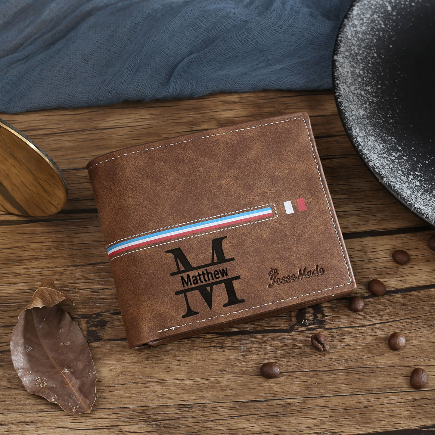 Personalized Men's Wallet with Custom Photo & Name & Letter PU Leather Wallet with Gift Box Valentine’s Day Gift for Him | Jessemade