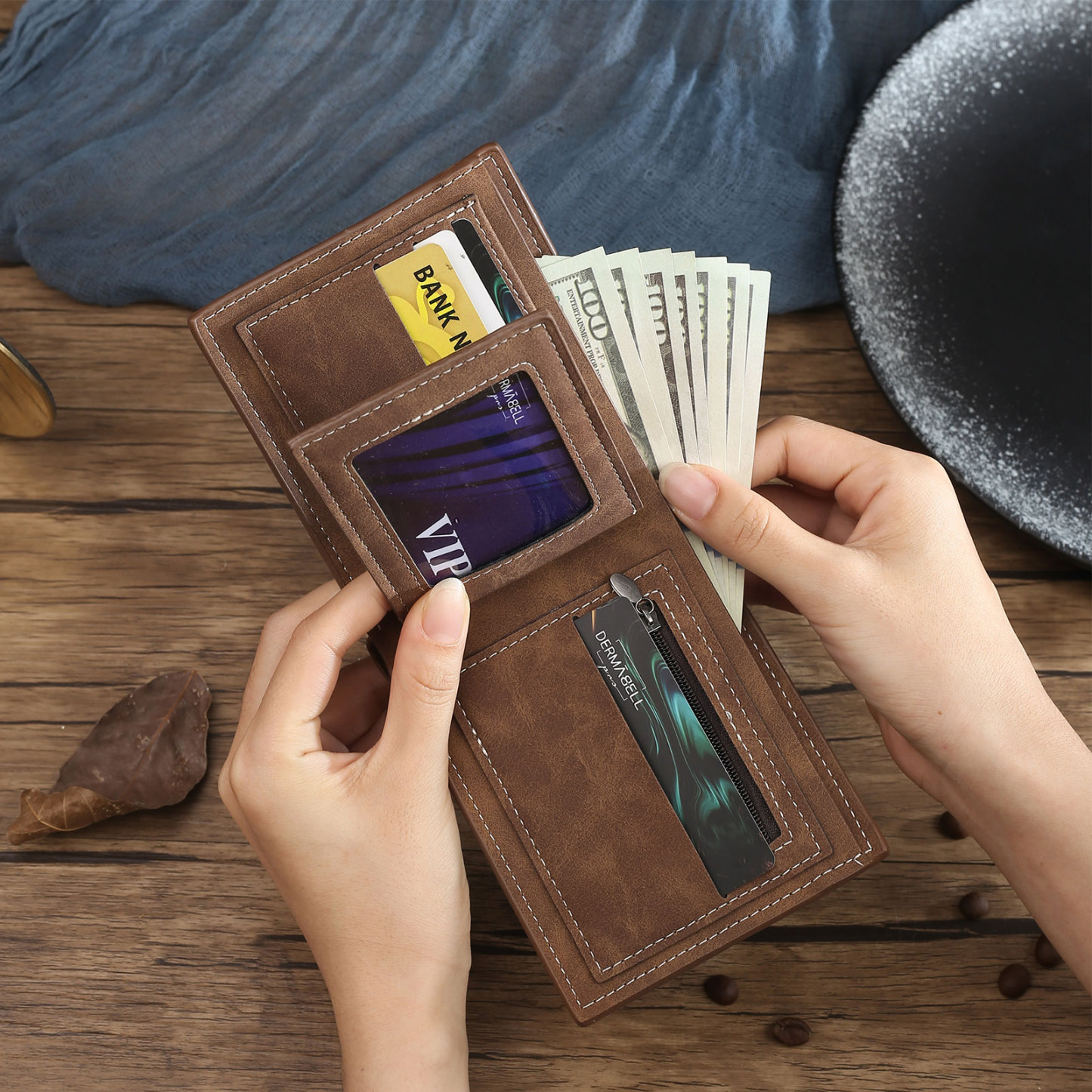 Personalized Men's Wallet with Custom Photo & Name & Letter PU Leather Wallet with Gift Box Valentine’s Day Gift for Him | Jessemade