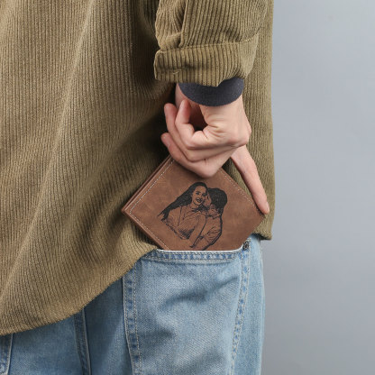 Personalized Men's Wallet with Custom Photo & Name & Letter PU Leather Wallet with Gift Box Valentine’s Day Gift for Him | Jessemade