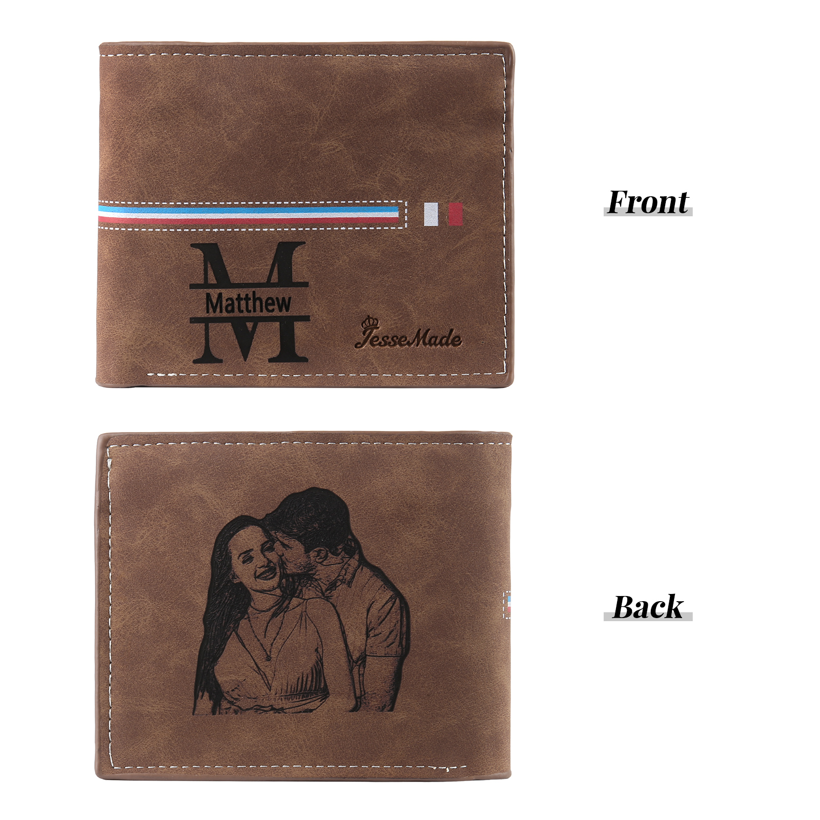 Personalized Men's Wallet with Custom Photo & Name & Letter PU Leather Wallet with Gift Box Valentine’s Day Gift for Him | Jessemade