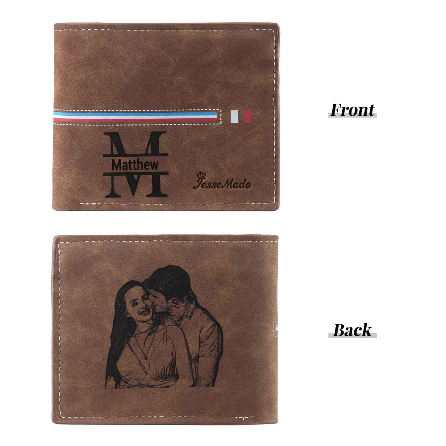 Personalized Men's Wallet with Custom Photo & Name & Letter PU Leather Wallet with Gift Box Valentine’s Day Gift for Him | Jessemade