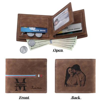 Personalized Men's Wallet with Custom Photo & Name & Letter PU Leather Wallet with Gift Box Valentine’s Day Gift for Him | Jessemade