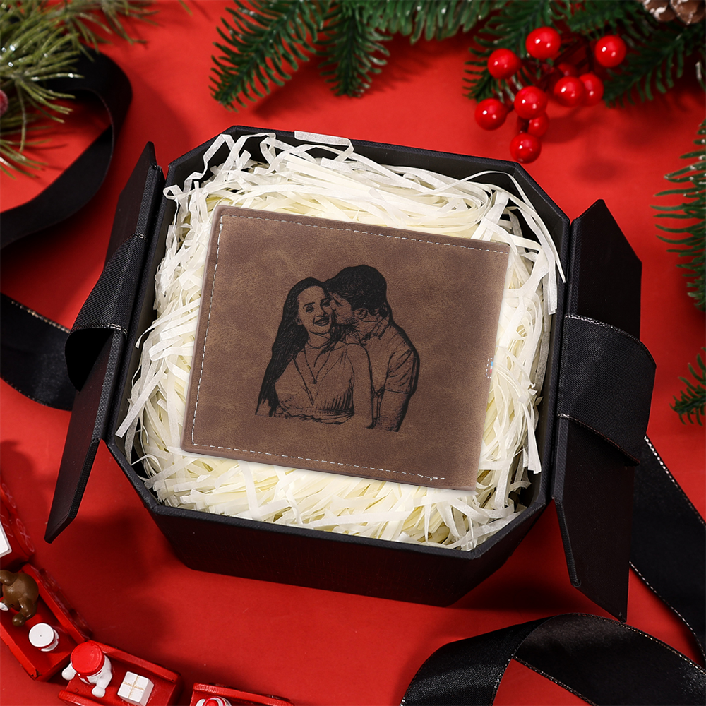 Personalized Men's Wallet with Custom Photo & Name & Letter PU Leather Wallet with Gift Box Valentine’s Day Gift for Him | Jessemade