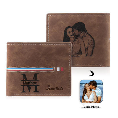 Personalized Men's Wallet with Custom Photo & Name & Letter PU Leather Wallet with Gift Box Valentine’s Day Gift for Him | Jessemade