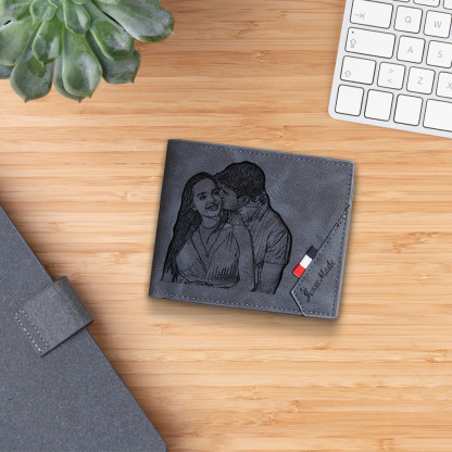 Personalized Wallet & Keychain Set – Customized Photo & Name Engravings - Unique Couple Gift | Jessemade