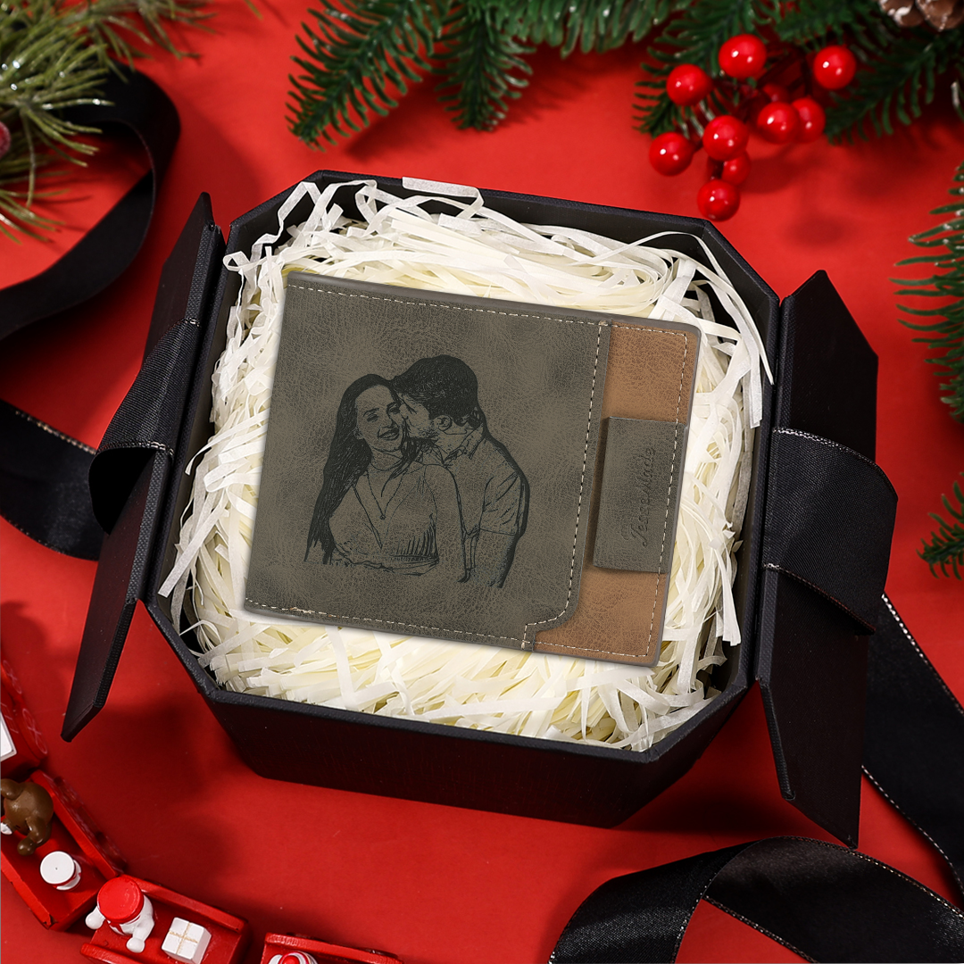 Personalized Name Leather Men's Wallet With Card Slot Engraved Letter And Photo Gift For Him