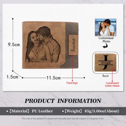 Personalized Name Leather Men's Wallet With Card Slot Engraved Letter And Photo with Gift Box Gift For Him | Jessemade