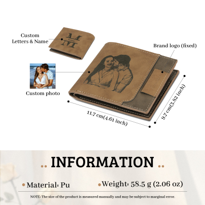 Personalized Name Leather Men's Wallet With Card Slot Engraved Letter And Photo with Gift Box Gift For Him | Jessemade