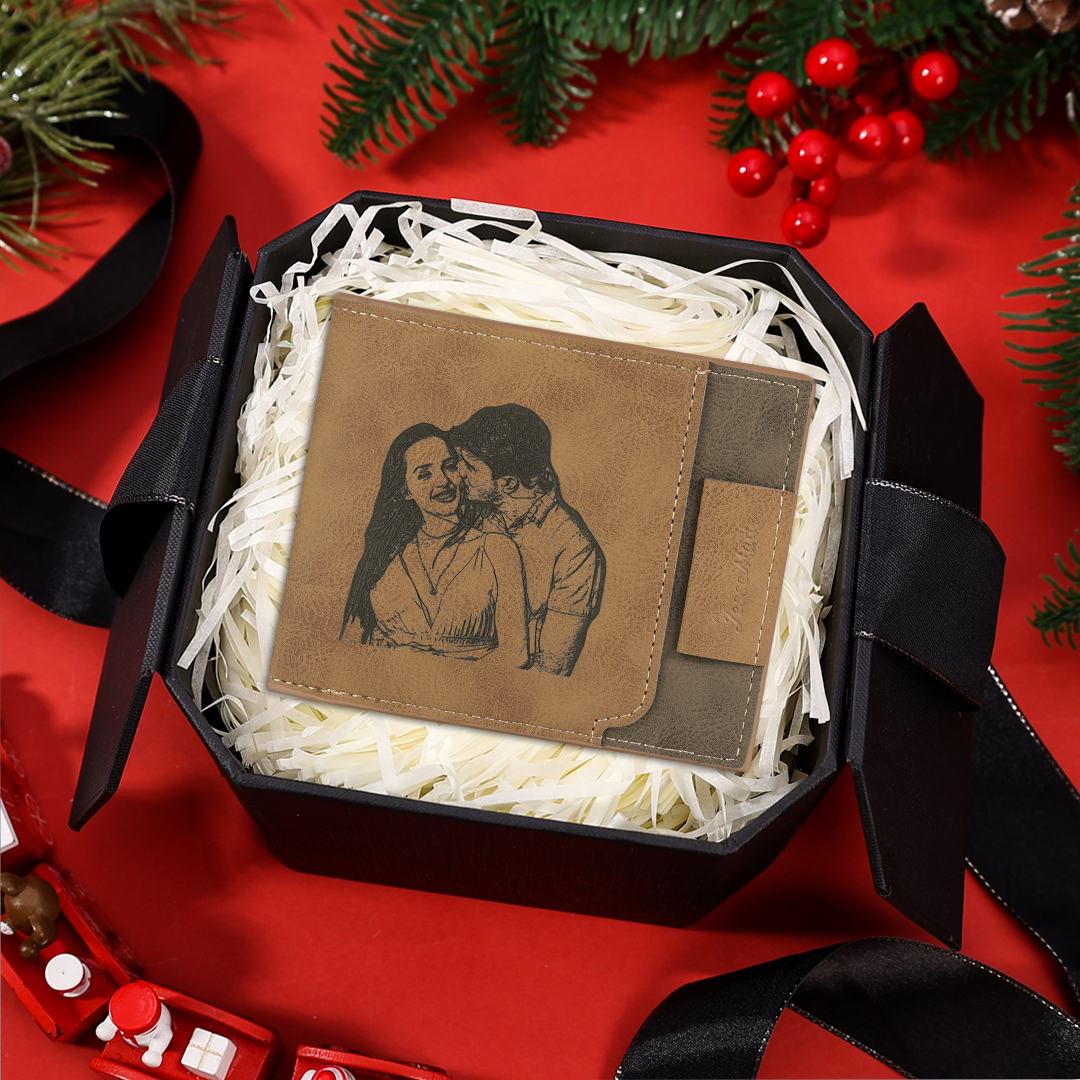 Personalized Name Leather Men's Wallet With Card Slot Engraved Letter And Photo with Gift Box Gift For Him | Jessemade